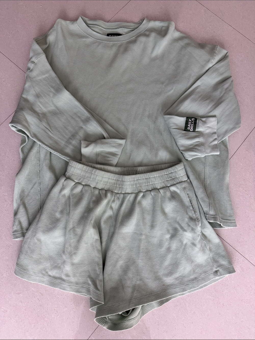 Daily Ritual Light Sage Ribbed Lounge Top & Shorts Set M/L
